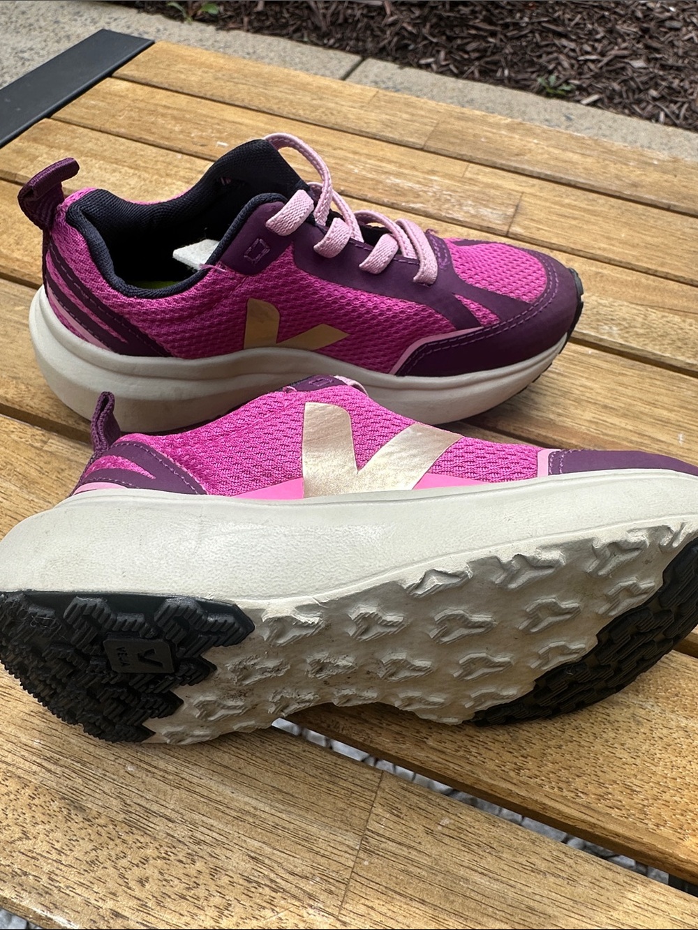 Veja Kids Pink and Purple Sneakers with Cream V Logo Girls 11